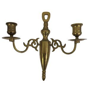 Mid Century Modern Brass Two-Arm Wall-Mounted Candle Sconce Holder Ornate Design